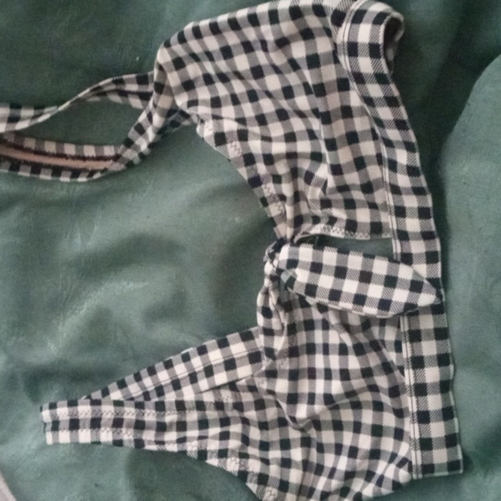 Checkerboard Print Swim Top